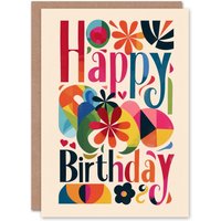 Artery8 Women's Birthday Card Colourful Abstract Geometric Floral Design For Her Gran Sister Niece Daughter Wife Greeting Card