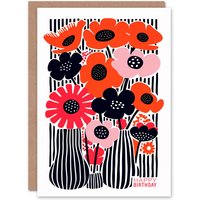 Artery8 Women's Birthday Card Poppy Flower Vases Modern Abstract For Her Gran Sister Niece Daughter Wife Greeting Card in Orange