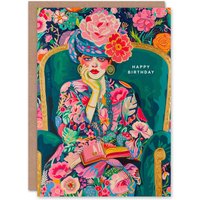 Artery8 Women's Birthday Card Flower Pattern Floral Fashion Portrait For Her Gran Sister Niece Daughter Wife Greeting Card in Green