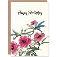 Artery8 Women's Birthday Card Simple Wildflowers Watercolour Floral Painting For Her Gran Sister Niece Daughter Wife Greeting Card in Pink