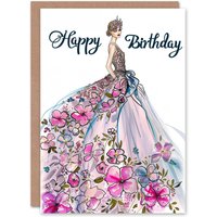 Artery8 Women's Birthday Card Floral Dress Princess with Tiara For Her Gran Sister Niece Daughter Wife Greeting Card in Pink