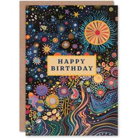 Artery8 Women's Birthday Card Flower Stars Floral Psychedelic Folk Art For Her Gran Sister Niece Daughter Wife Greeting Card