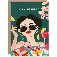 Artery8 Women's Birthday Card Cocktail Party Cake For Her Gran Sister Niece Daughter Wife Greeting Card in Green