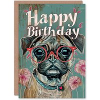 Artery8 Women's Birthday Card Dog Lover French Bulldog Glasses For Her Gran Sister Niece Daughter Wife Greeting Card in Blue