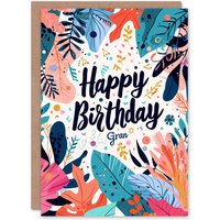 Artery8 Women's Birthday Card Colourful Plants Botanical Pattern For Grandma Gran Granny Nan Nanna Greeting Card