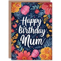 Artery8 Women's Birthday Card Floral Border Design Flower Blooms For Mum Mam Mother Mummy Greeting Card in Dark Blue