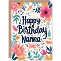 Artery8 Women's Birthday Card Bright Floral Frame Butterfly Flowers For Grandma Gran Granny Nan Nanna Greeting Card