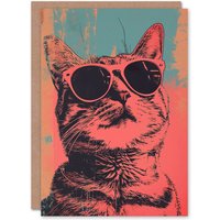 Artery8 Men's Birthday Card Cool Pet Retro Sunglasses Cat Lover For Him Dad Brother Son Papa Grandad Greeting Card in Pink