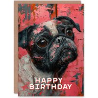 Artery8 Men's Birthday Card French Bulldog Pug Dog Lover Oil Painting For Him Dad Brother Son Papa Grandad Greeting Card in Red