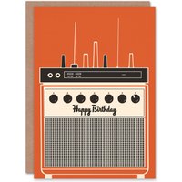 Artery8 Men's Birthday Card Retro Amp Amplifier Radio Orange Design For Him Dad Brother Son Papa Grandad Greeting Card