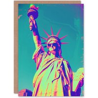 Artery8 Men's Birthday Card Neon Statue of Liberty Sunglasses Funky For Him Dad Brother Son Papa Grandad Greeting Card in Blue