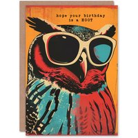 Artery8 Men's Birthday Card Sunglasses Owl Pun Hope It's a Hoot For Him Dad Brother Son Papa Grandad Greeting Card in Orange