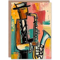 Artery8 Men's Birthday Card Abstract Jazz Music Saxophone Player For Him Dad Brother Son Papa Grandad Greeting Card