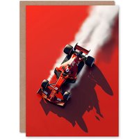 Artery8 Men's Birthday Card Red Race Car Dust Trail Aerial View For Him Dad Brother Son Papa Grandad Greeting Card