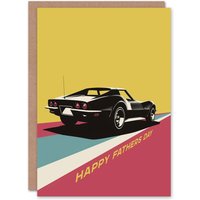 Artery8 Men's Father's Day Card Sports Car Modern Geometric Colour Block Design For Dad Father Greeting Card in Yellow