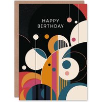 Artery8 Men's Birthday Card Abstract Circles Stripes Geometric Design For Him Dad Brother Son Papa Grandad Greeting Card in Black