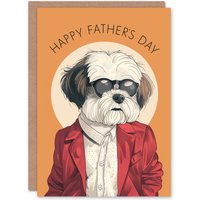 Artery8 Men's Father's Day Card Shih Tzu Lhasa Apso Dog Lover Cool Guy Pet Design For Dad Father Greeting Card in Orange