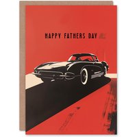 Artery8 Men's Father's Day Card Sports Car Bold Red Black White High Contrast For Dad Father Greeting Card