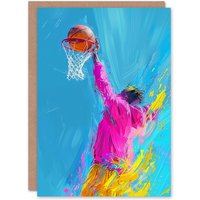 Artery8 Men's Birthday Card Abstract Bright Basketball Hoop Slam Dunk For Him Dad Brother Son Papa Grandad Greeting Card in Blue