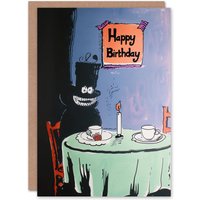 Artery8 Men's Birthday Card Spooky Cheshire Cat Grin Tea Party Drawing For Him Dad Brother Son Papa Grandad Greeting Card in Blue