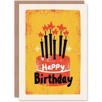 Artery8 Men's Birthday Card Classic Cake with Candles on Yellow Painting For Him Dad Brother Son Papa Grandad Greeting Card