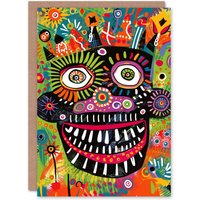 Artery8 Men's Birthday Card Abstract Colourful Face Painting Bright For Him Dad Brother Son Papa Grandad Greeting Card