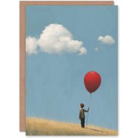Artery8 Men's Birthday Card Cute Boy with Balloon in Field Happy Painting For Him Dad Brother Son Papa Grandad Greeting Card in Blue
