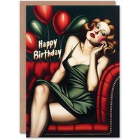 Artery8 Men's Birthday Card Sexy 1930s Lady Balloons Sultry Vintage For Him Dad Brother Son Papa Grandad Greeting Card in Red