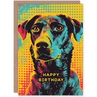 Artery8 Men's Birthday Card Pop Art Dog Summer Bright Colourful Animal For Him Dad Brother Son Papa Grandad Greeting Card in Yellow