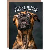 Artery8 Birthday Card Shocked Dog Photo Funny Joke Animal Arty Art All Occasion Greeting Card in Dark Grey
