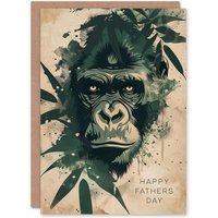Artery8 Men's Father's Day Card Dad Gorilla Jungle Abstract Green Leaves For Dad Father Greeting Card in Dark Green