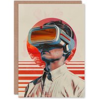Artery8 Men's Birthday Card Gamer Man in VR Portrait Retro Gaming For Him Dad Brother Son Papa Grandad Greeting Card in Red