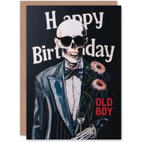 Artery8 Men's Birthday Card Skeleton Skull Tuxedo Fun Old Boy Painting For Him Dad Brother Son Papa Grandad Greeting Card in Black