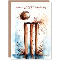 Artery8 Men's Father's Day Card Cricket Wicket Dad Joke Pun Watercolour For Him Dad Brother Son Papa Grandad Greeting Card in White