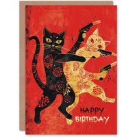 Artery8 Men's Birthday Card Chinese Cats Design Fight Fun Quirky For Him Dad Brother Son Papa Grandad Greeting Card in Red
