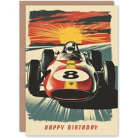 Artery8 Birthday Card Race Car Sunset Racing Age 8 Motorsport Eight Year Old For Child Kids Greeting Card