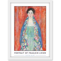 Artery8 Wall Art Print Gustav Klimt Lost Painting Portrait of Fraulein Lieser Reproduction Vintage Artwork Framed A3 in White