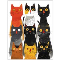 Artery8 Wall Art Print Nine Cats 9 Quirky Fun Animals Cat Lover Poster | Size: W24" x H32"