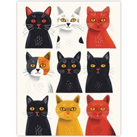 Artery8 Wall Art Print Nine Cats Fun Quirky Animals Cat Lover Poster | Size: W24" x H32"
