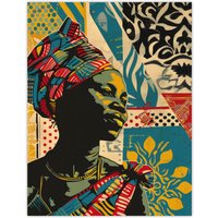 Artery8 Wall Art Print African Woman Colourful Pattern Portrait Painting Poster | Size: W24" x H32"