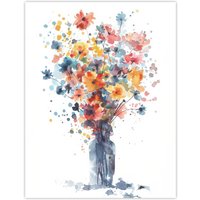 Artery8 Wall Art Print Wildflower Bouquet in Vase Abstract Watercolour Poster | Size: W18" x H24"