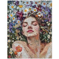 Artery8 Wall Art Print Woman Laying in Spring Flower Field Mosaic Poster | Size: W24" x H32"
