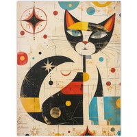 Artery8 Wall Art Print Abstract Mid Century Modern Atomic Cat Lover Poster in Beige | Size: W12" x H16"