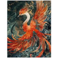Artery8 Wall Art Print Phoenix Bird & Smoke Clouds Stylised Painting Poster | Size: W24" x H32"