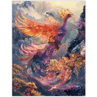 Artery8 Wall Art Print Magical Phoenix Colourful Fantasy Concept Art Poster | Size: W24" x H32"