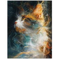 Artery8 Wall Art Print Dreamy Orange Maine Coon Cat Lover Pet Portrait Poster | Size: W18" x H24"