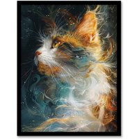 Artery8 Wall Art Print Dreamy Orange Maine Coon Cat Lover Pet Portrait Art Framed Poster in Black | Size: A4