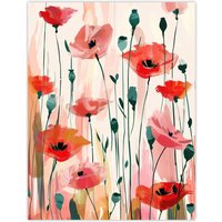Artery8 Wall Art Print Poppy Flowers Pink Red Abstract Floral Painting Poster | Size: W12" x H16"