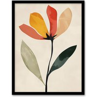 Artery8 Wall Art Print Single Flower Simple Abstract Bright Painting Art Framed Poster in Black | Size: A4