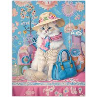 Artery8 Wall Art Print Ragdoll Cat Lover Pet Floral Fashion Accessories Poster in Blue | Size: W12" x H16"